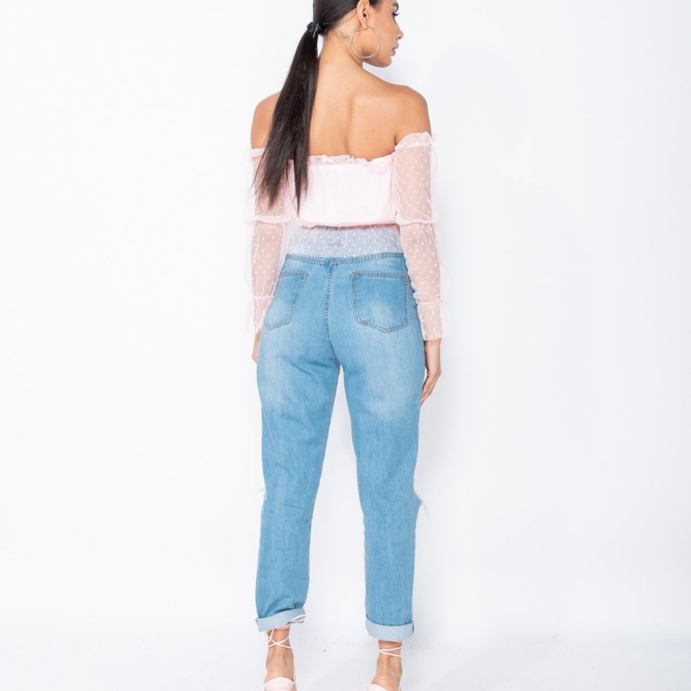 RESTOCK High Waist Distressed Cuff Boyfriend Jeans - Picture 10 of 13
